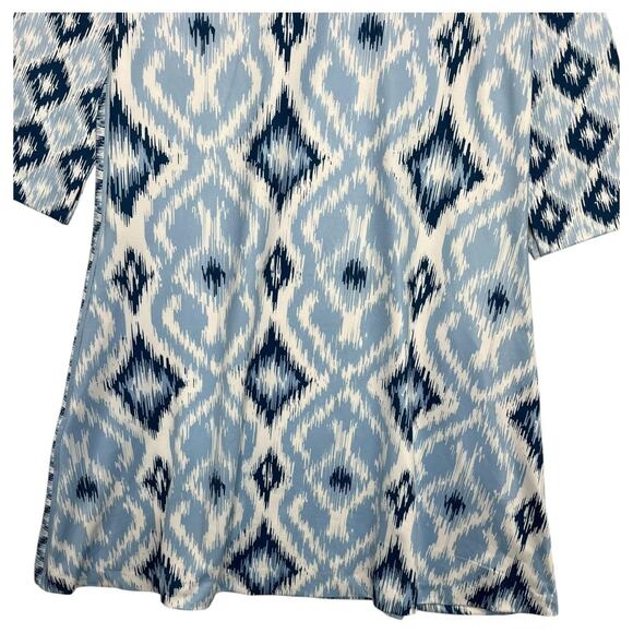 Gretchen Scott Dress Womens Small Blue White Ikat 3/4 Sleeve Shift Pockets - Picture 10 of 15